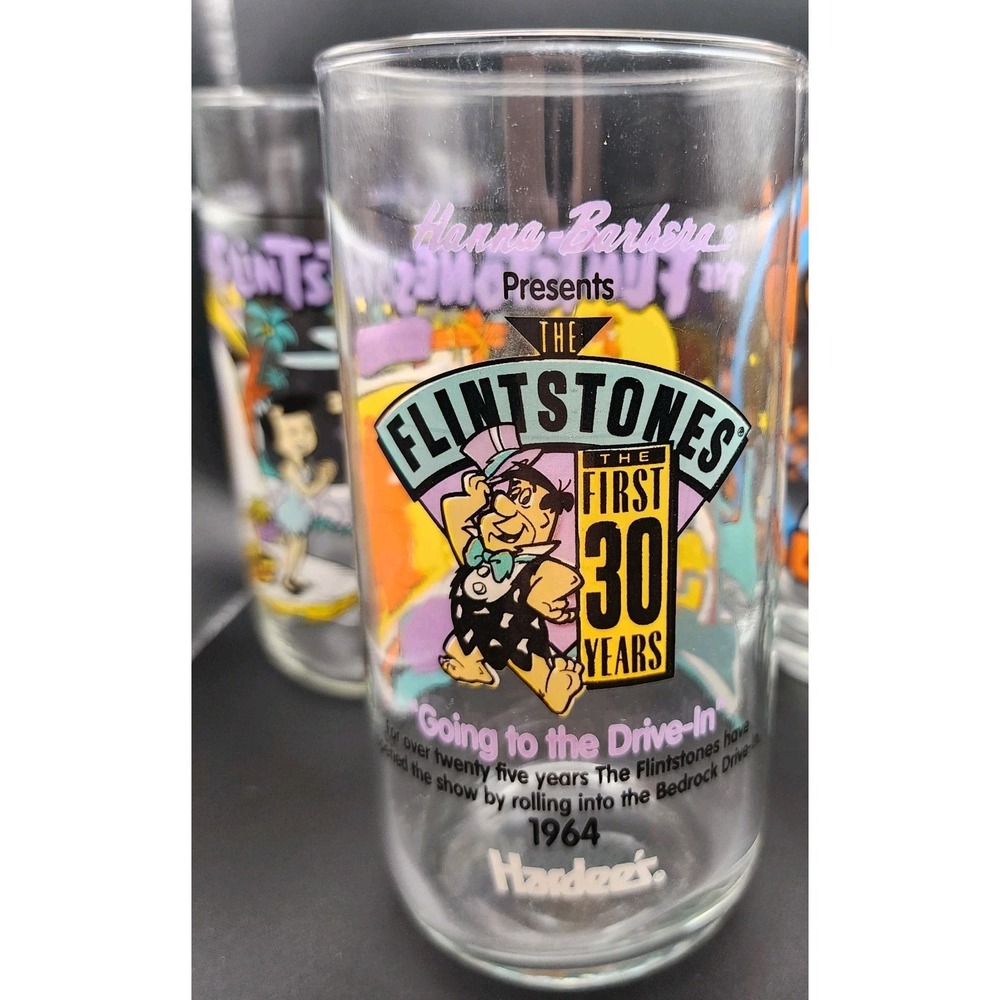 Vintage 1991 Flintstones Hanna-Barbera Hardee's The First 30 Years Glasses 2 - Picture 3 of 8
